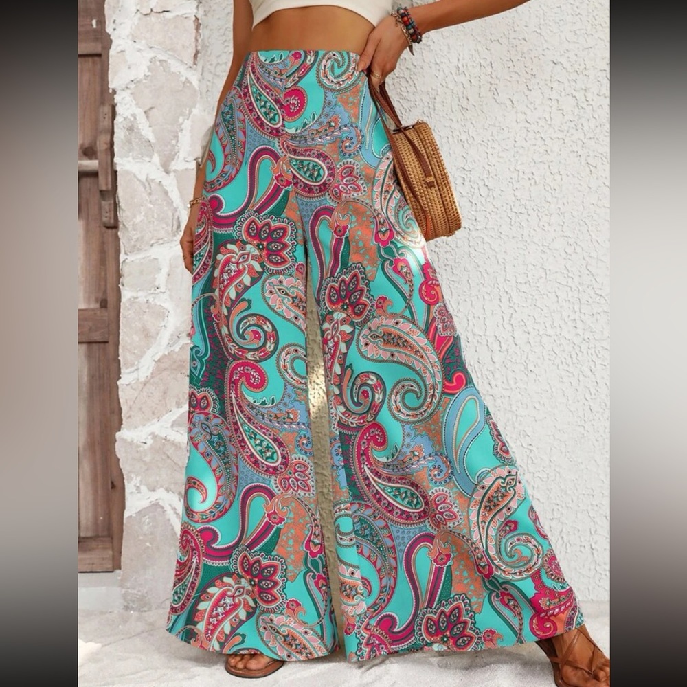 Boho paisley print wide leg pants